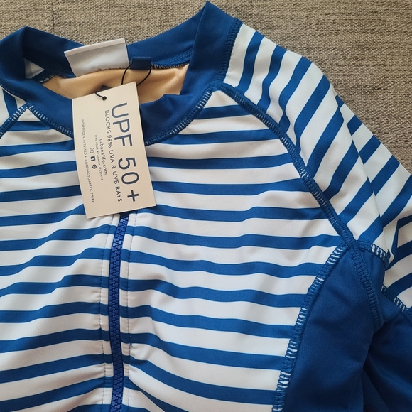 CABANA LIFE Exclusive Road Map Blue/White Stripe Long Sleeve Swim Unisuit Sz Med - Picture 2 of 7